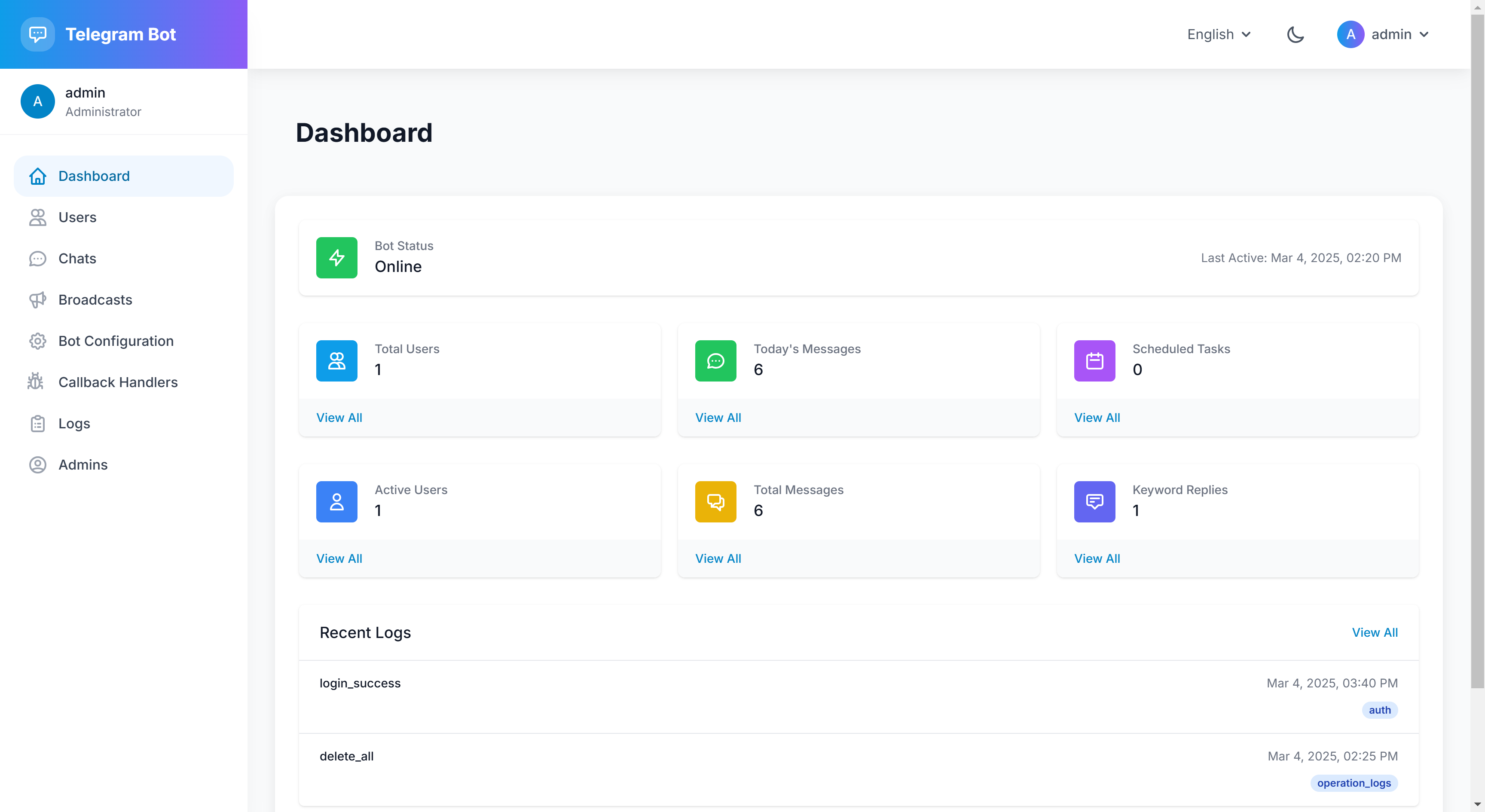 Telegram Bot Management Dashboard